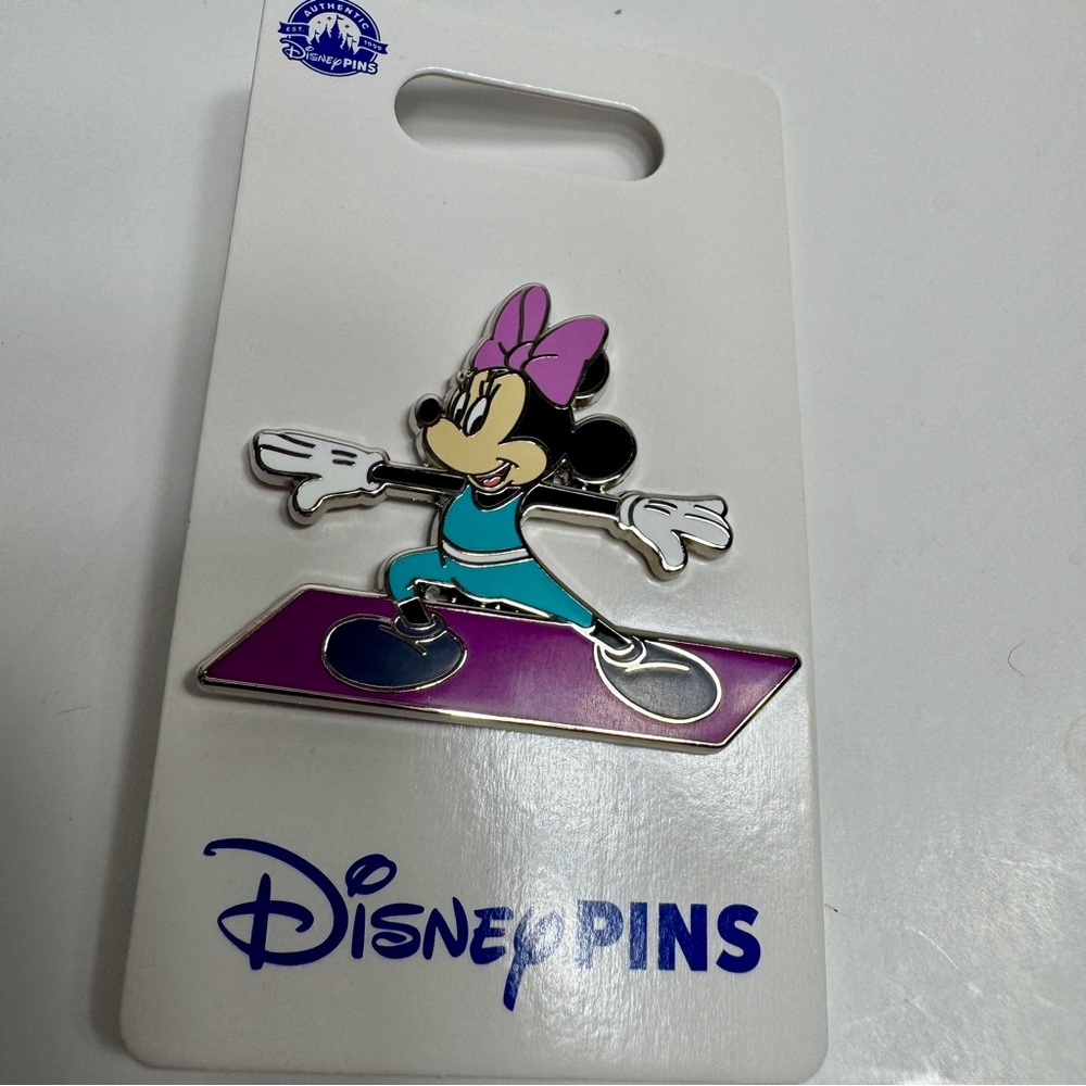 NWT. Disney Minnie Mouse Yoga Pose Pin - Purple and Teal. Minnie on a yoga mat